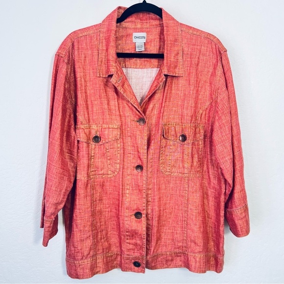CHICOS Pink Gold Linen Jacket Size 3/ XL - Picture 1 of 7
